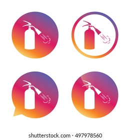 Fire extinguisher sign icon. Fire safety symbol. Gradient buttons with flat icon. Speech bubble sign. Vector