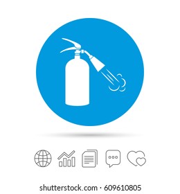 Fire extinguisher sign icon. Fire safety symbol. Copy files, chat speech bubble and chart web icons. Vector