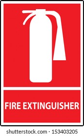 Fire extinguisher sign isolated on red. Vector Illustration