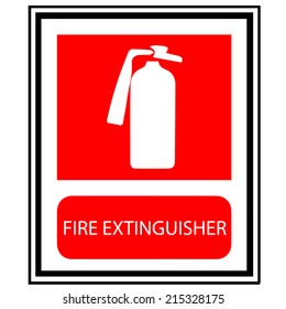 Fire extinguisher sign isolated on red. Vector Illustration
