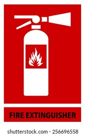 Fire extinguisher sign isolated on red background