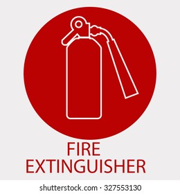 Fire extinguisher sign, red caution icon linear design. Vector