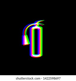 Fire extinguisher sign. Red, green and blue unfocused contour icon at black background. Illustration.