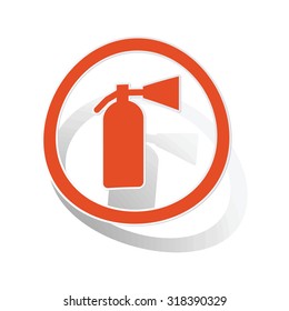Fire extinguisher sign sticker, orange circle with image inside, on white background