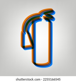 Fire extinguisher sign. Stroked Icon in orange, azure and old lavender Colors at gray Background. Illustration.