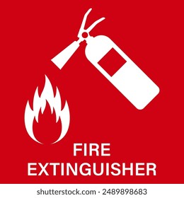 Fire Extinguisher Sign Symbol. Vector Illustration Isolated on Red Background.