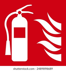 Fire Extinguisher Sign Symbol. Vector Illustration Isolated on Red Background.