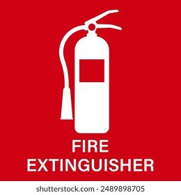 Feuerlöscher-Symbol. Vektorillustration isoliert auf rotem Hintergrund.
