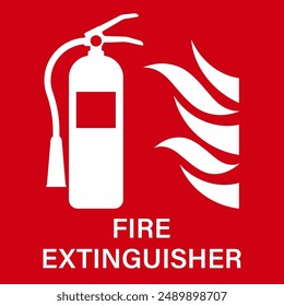 Fire Extinguisher Sign Symbol. Vector Illustration Isolated on Red Background.