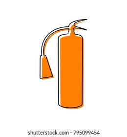Fire extinguisher sign. Vector. Black line icon with shifted flat orange filled icon on white background. Isolated.