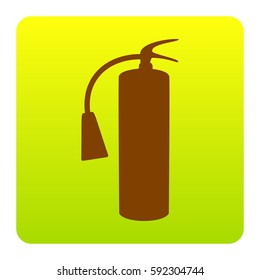 Fire extinguisher sign. Vector. Brown icon at green-yellow gradient square with rounded corners on white background. Isolated.