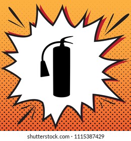 Fire extinguisher sign. Vector. Comics style icon on pop-art background.