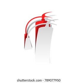 Fire extinguisher sign. Vector. Detachable paper icon with red body stock. Isolated.