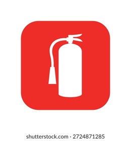 Sinal de extintor de fogo vetor plano design em vermelho redondo quadrado. Ilustração da silhueta branca da segurança contra incêndio de emergência.