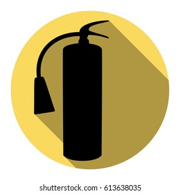 Fire extinguisher sign. Vector. Flat black icon with flat shadow on royal yellow circle with white background. Isolated.