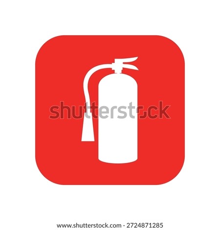 Fire extinguisher sign vector flat design on red round square. Emergency fire safety white silhouette illustration.