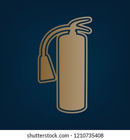 Fire extinguisher sign. Vector. Golden icon and border at dark cyan background.