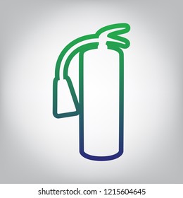 Fire extinguisher sign. Vector. Green to blue gradient contour icon at grayish background with light in center.