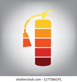 Fire extinguisher sign. Vector. Horizontally sliced icon with colors from sunny gradient in gray background.