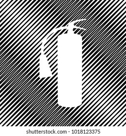 Fire extinguisher sign. Vector. Icon. Hole in moire background.