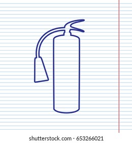 Fire extinguisher sign. Vector. Navy line icon on notebook paper as background with red line for field.