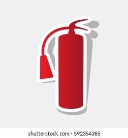 Fire extinguisher sign. Vector. New year reddish icon with outside stroke and gray shadow on light gray background.