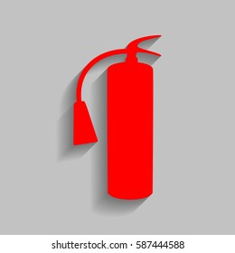 Fire extinguisher sign. Vector. Red icon with soft shadow on gray background.