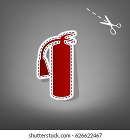 Fire extinguisher sign. Vector. Red icon with for applique from paper with shadow on gray background with scissors.