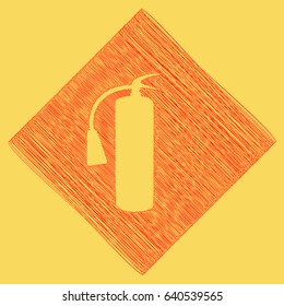 Fire extinguisher sign. Vector. Red scribble icon obtained as a result of subtraction rhomb and path. Royal yellow background.