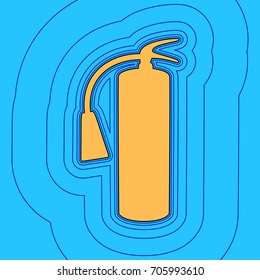 Fire extinguisher sign. Vector. Sand color icon with black contour and equidistant blue contours like field at sky blue background. Like waves on map - island in ocean or sea.
