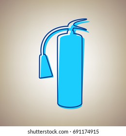 Fire extinguisher sign. Vector. Sky blue icon with defected blue contour on beige background.