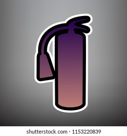 Fire extinguisher sign. Vector. Violet gradient icon with black and white linear edges at gray background.