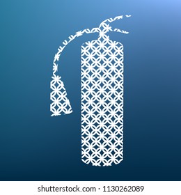 Fire extinguisher sign. Vector. White textured icon at lapis lazuli gradient background.