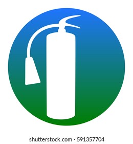 Fire extinguisher sign. Vector. White icon in bluish circle on white background. Isolated.
