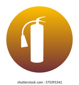 Fire extinguisher sign. White icon in circle with golden gradient as background. Isolated.