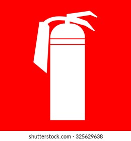 Fire extinguisher sign. White silhouette of a fire extinguisher on a red background. Attention icon in the red square. You can simply change color and size. Stock Vector Illustration