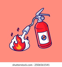 Fire Extinguisher Spraying Fire Cartoon Vector Icon Illustration. Holiday Object Icon Concept Isolated Premium Vector. Flat Cartoon Style