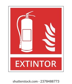 Fire Extinguisher with fire Symbol. Spanish Version.