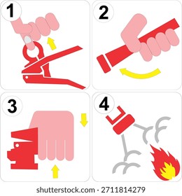 Conjunto de iconos de instrucciones de pasos de uso del extintor