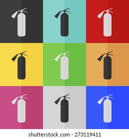 Fire extinguisher vector icon - colored set. Flat design