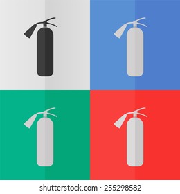 Fire extinguisher vector icon. Effect of folded paper. Colored (red, blue, green) illustrations. Flat design