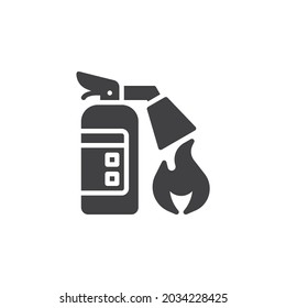 Fire extinguisher vector icon. filled flat sign for mobile concept and web design. Extinguisher and fire flame glyph icon. Symbol, logo illustration. Vector graphics