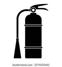 Fire extinguisher vector icon. Perfect for fire safety, emergency equipment, or industrial design themes. Black silhouette isolated on white background.