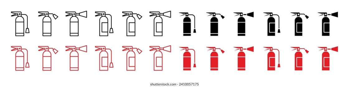 icono vectorial del extinguidor de incendios establecido en color negro y rojo. símbolo de extinción de incendios.