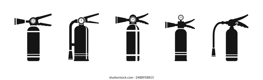Fire extinguisher vector icon set. Fire accident safety concept icons.