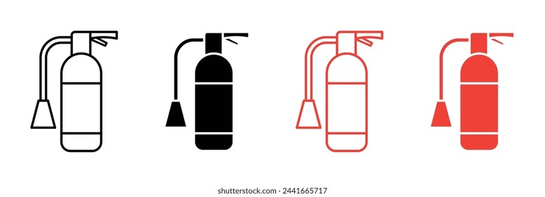 Conjunto de ilustración vectorial de extintor de incendios. Icono de extinción de seguridad contra incendios para diseños de UI.