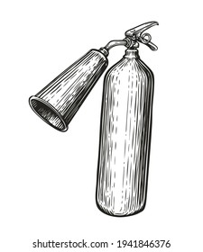 Fire extinguisher in vintage engraving style. Hand drawn sketch vector illustration