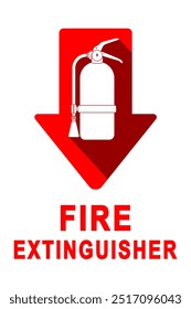 Fire Extinguisher Warning Label with Downward Arrow in Red. Flat Design Vector Icon for Safety Signs. Editable and Scalable EPS File for Easy Printing and Graphic Design Use