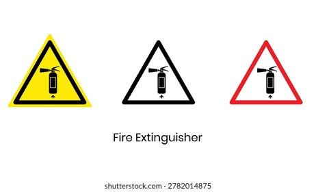Fire extinguisher warning sign set with icons
