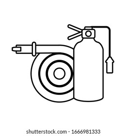 fire extinguisher with water hose on white background vector illustration design